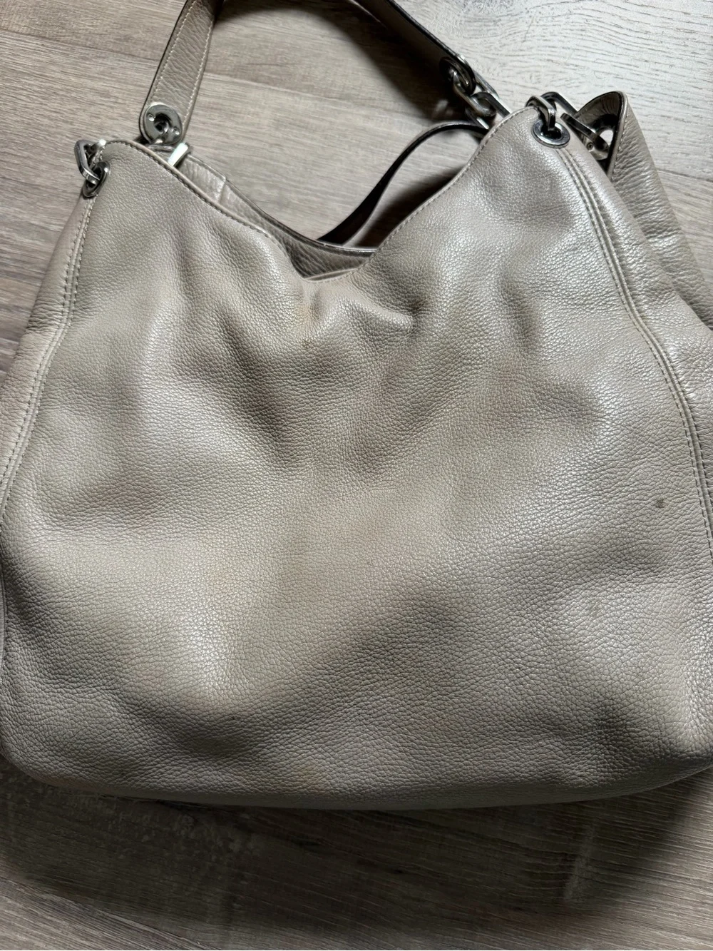 Michael Kors Taupe Gray Pebbled Leather Shoulder Hobo Bag